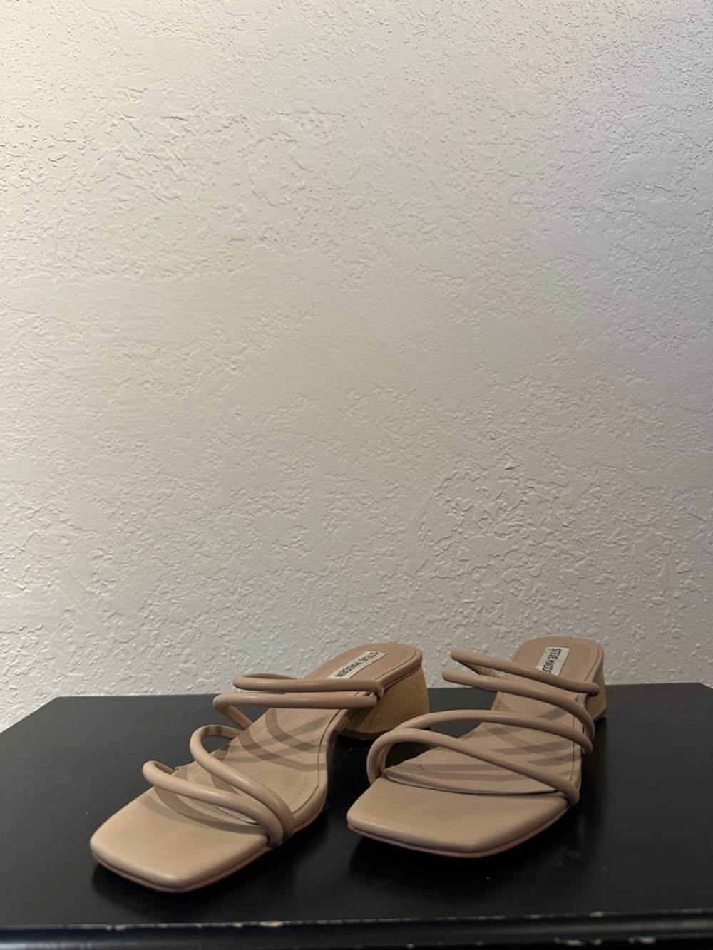 Steve Madden Taupe Multi-Strap Block Heel Mules